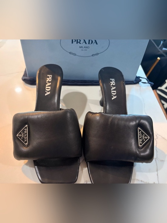 Prada Shoes - Prada Black Padded Leather Slide Sandals(Authentic)